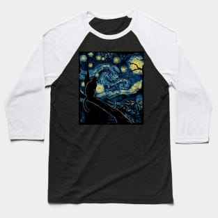 Cat Starry Night Dreams Baseball T-Shirt